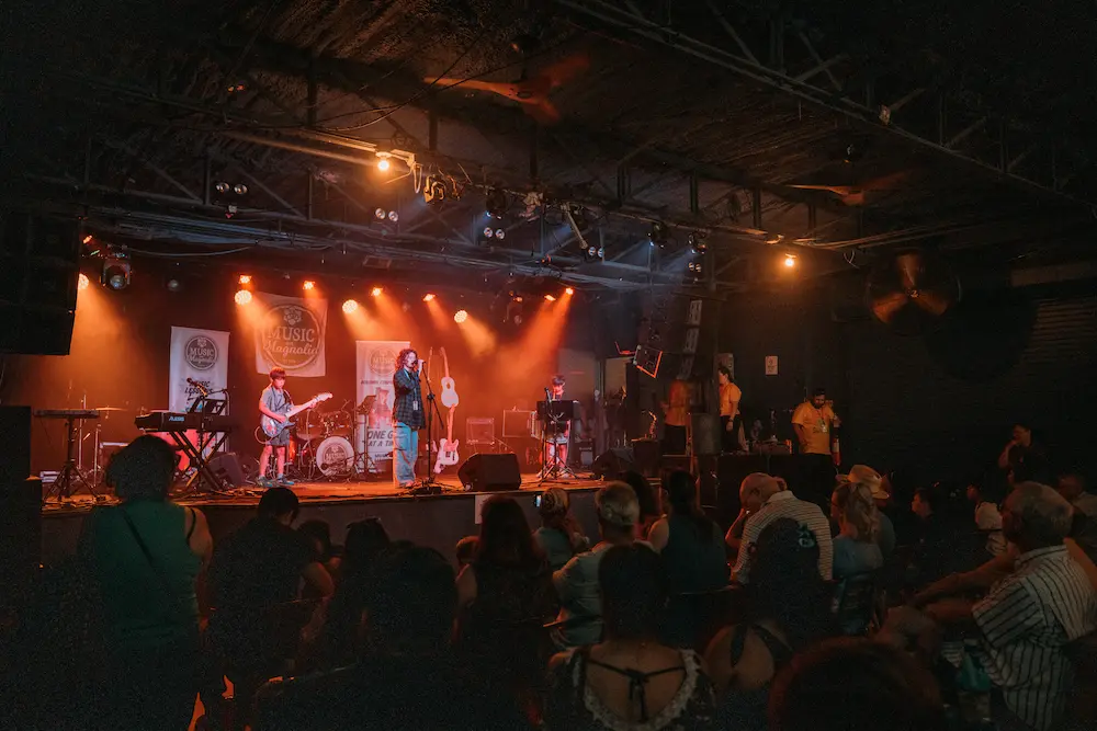 Band performing live on stage at gig day